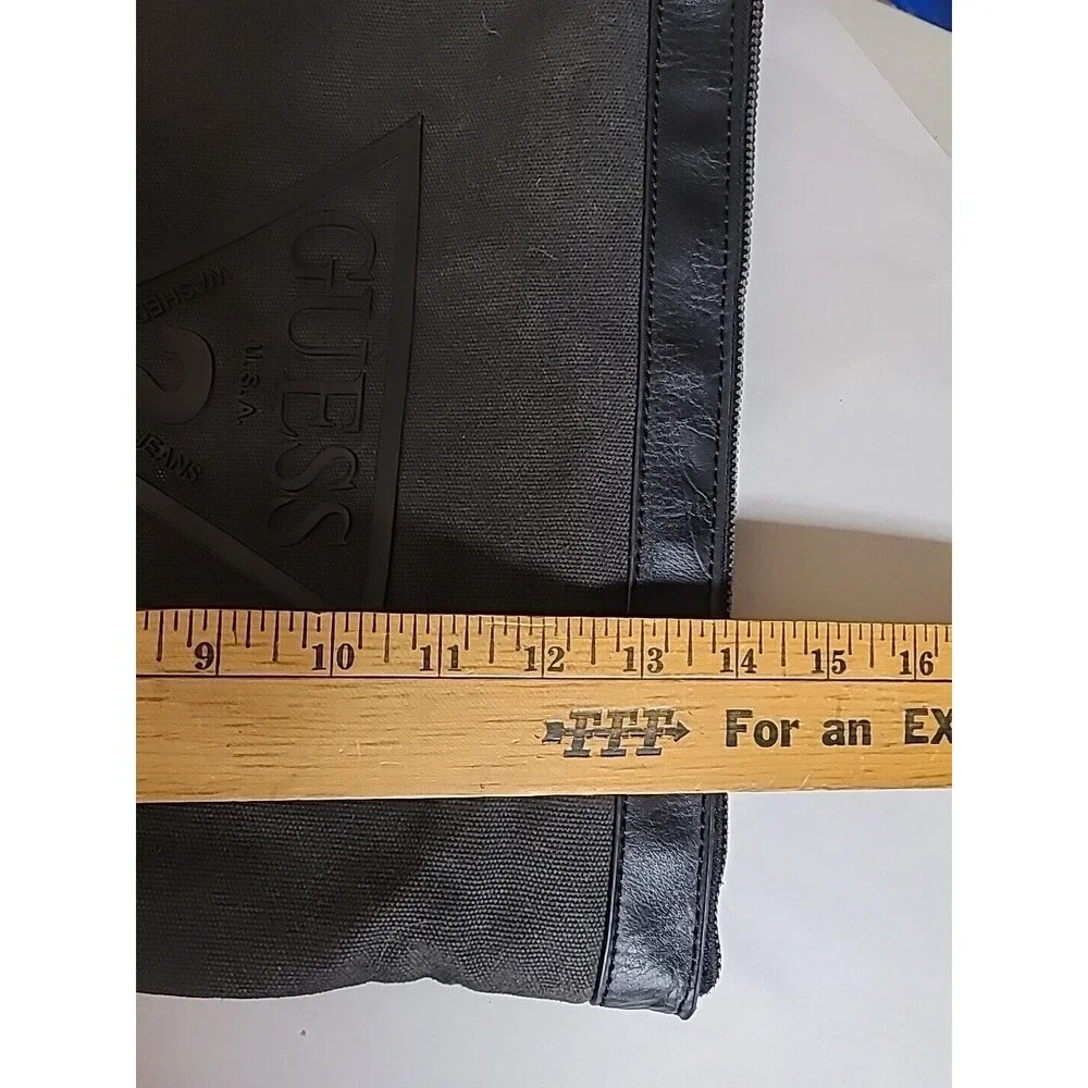 Guess Vintage Heavy Canvas Shoulder Bag Gray Black Brick Vinyl Grunge Work